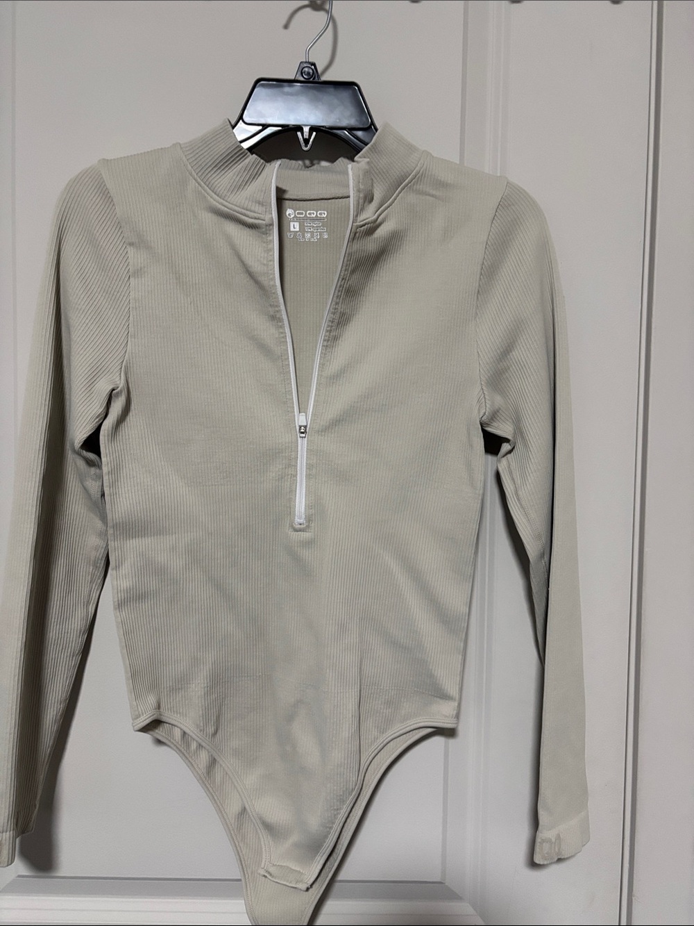 Ribbed Half-Zip Kids Bodysuit in Light Sage